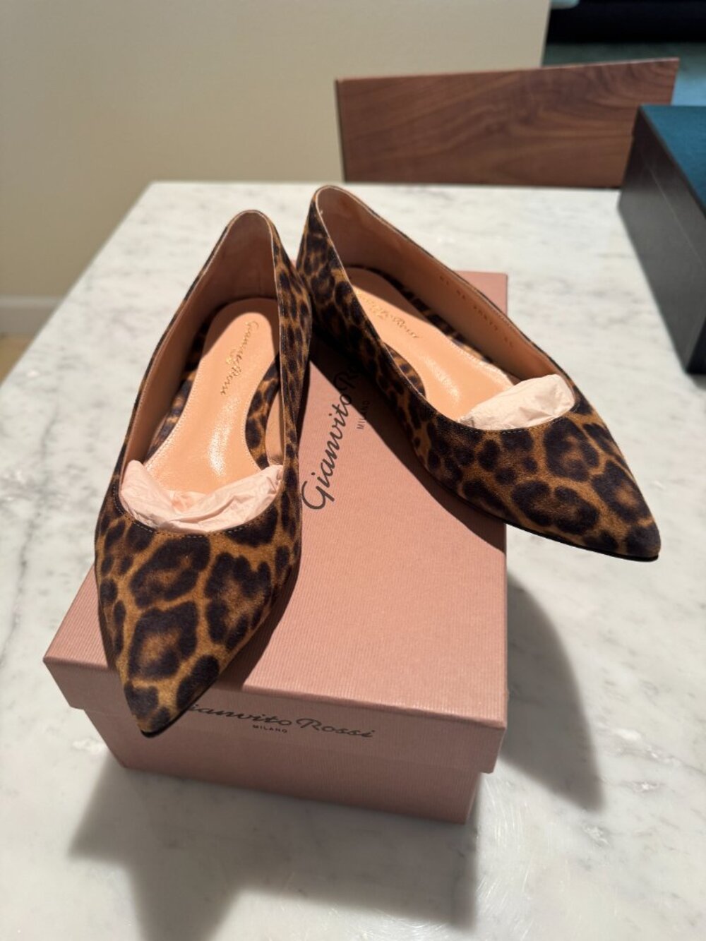 Gianvito Rossi suede leopard print ballet flats size 5
